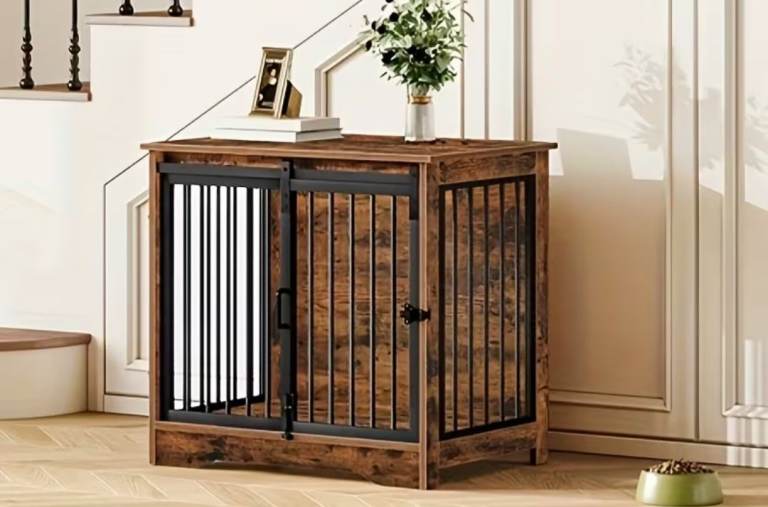 Rustic Solid Wood & Iron Dog Crate