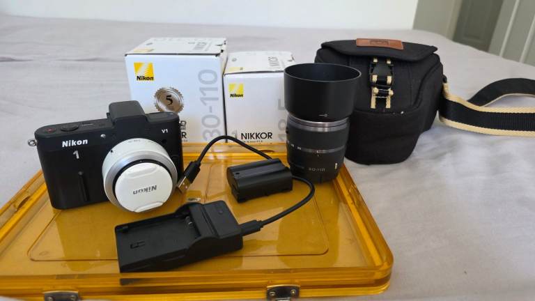 Nikon 1 V1 Camera Black With 18.5mm F/1.8 And 30-110mm Lens Case + Spare Battery