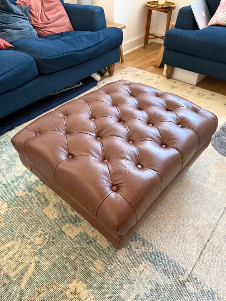 Genuine Leather Chesterfield Style Footstool – Brand New