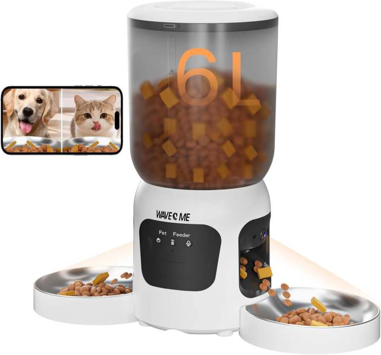 Dual Lens Automatic Cat Feeder with Camera 6L App Control 2 Bowl 1080P