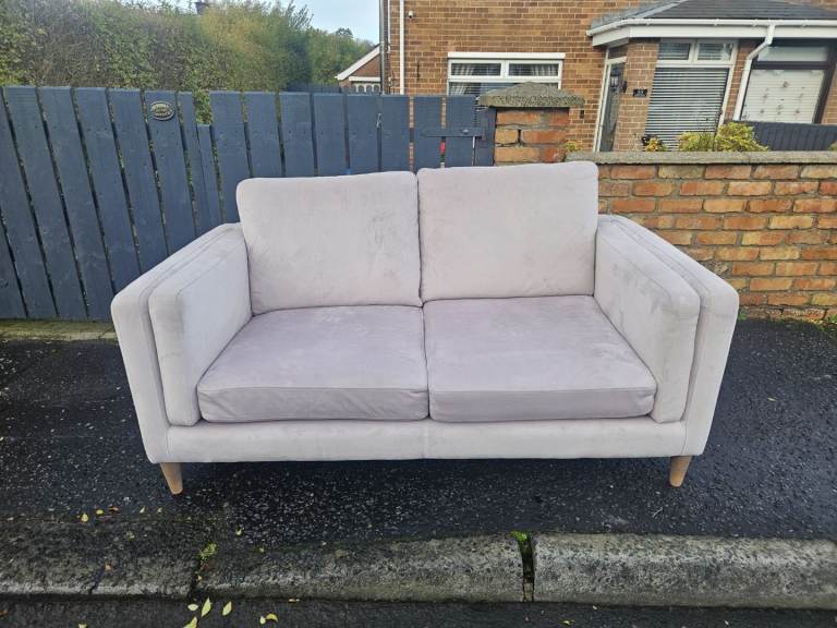 Blush pink velvet 2 seater sofa 