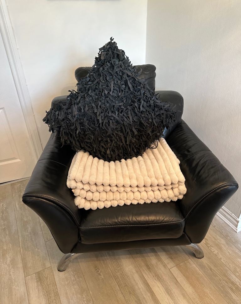 Dfs real leather sofa , 1 armchair & footstool 