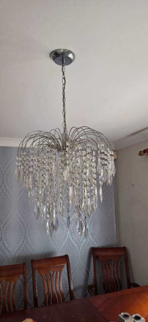 Modern Chrome Chandelier with Crystal Droplets – Good Condition