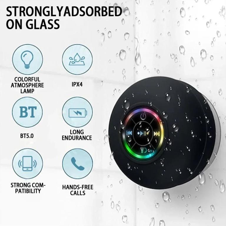 Mini Bluetooth Waterproof Speaker - IPX7, 12hr Battery, Shower/Pool/Beach`