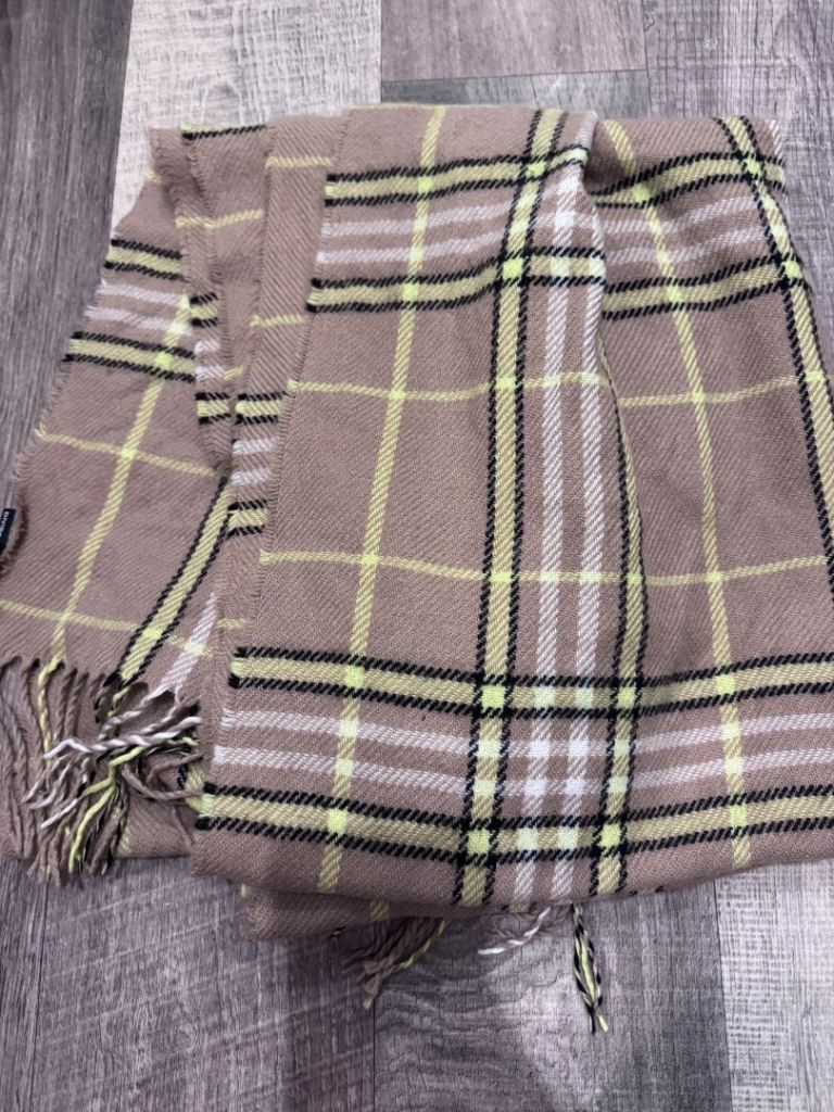 H&M scarf checked yellow beige camel black new