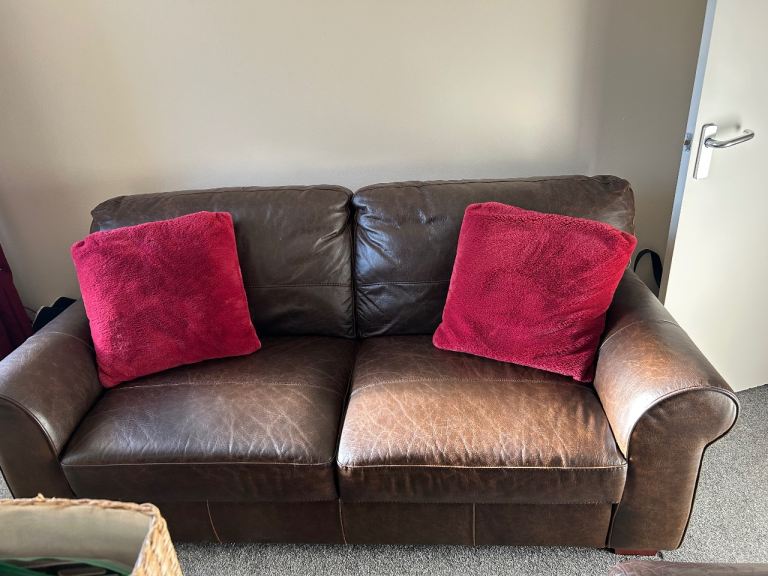 Large 2 seater leather sofa brown