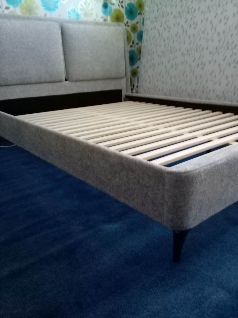 Grey Fabric king size Bed Frame with Slats – Good Condition