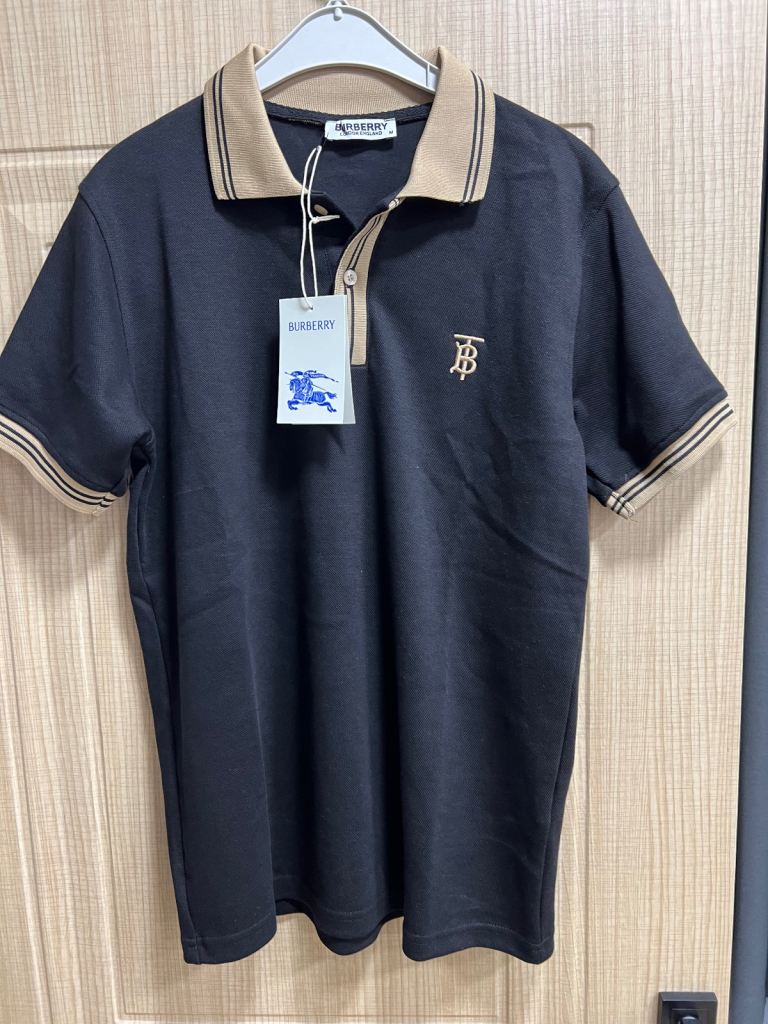 New Mens Burberry Black/Beige Polo Shirt Size M