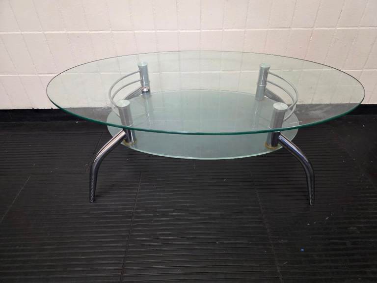 Glass Coffee Table with Chrome Legs - Oval Shape
