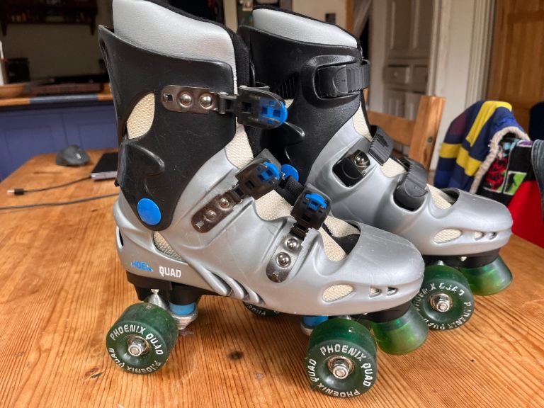 Phoenix Quad Roller Skates - Silver & Black, Good Condition UK 6