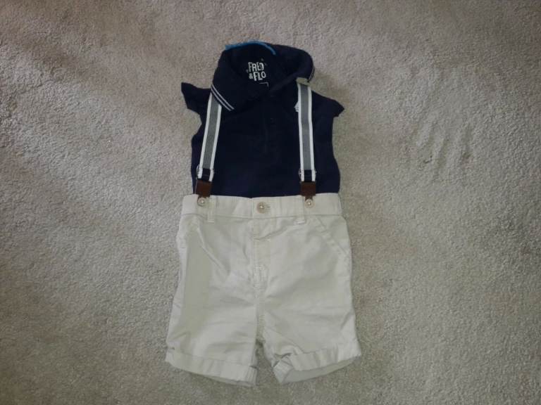 Fred and Flo Navy/Cream 2 Part Summer Set (6-9 Months Boys)