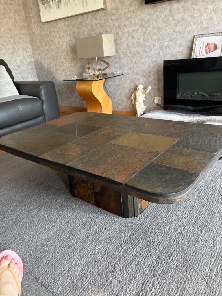 Stylish Multicoloured Slate Coffee Table – Good Condition