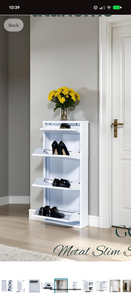 Brand New White Metal Slim Shoe Cabinet with 3 Tiers