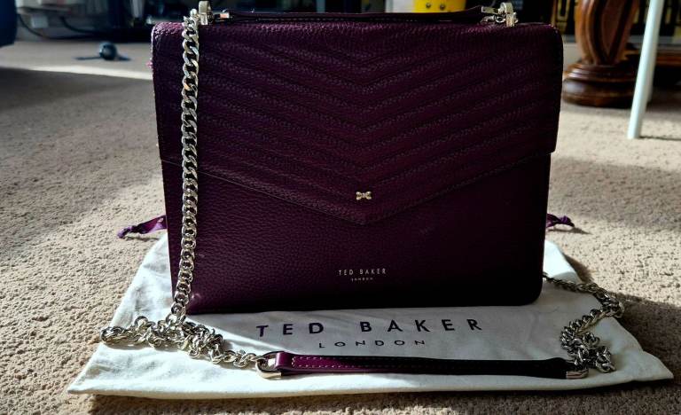 Good Condition Ted Baker Deep Purple Crossbody Bag Kalila. Chain detail, leather
