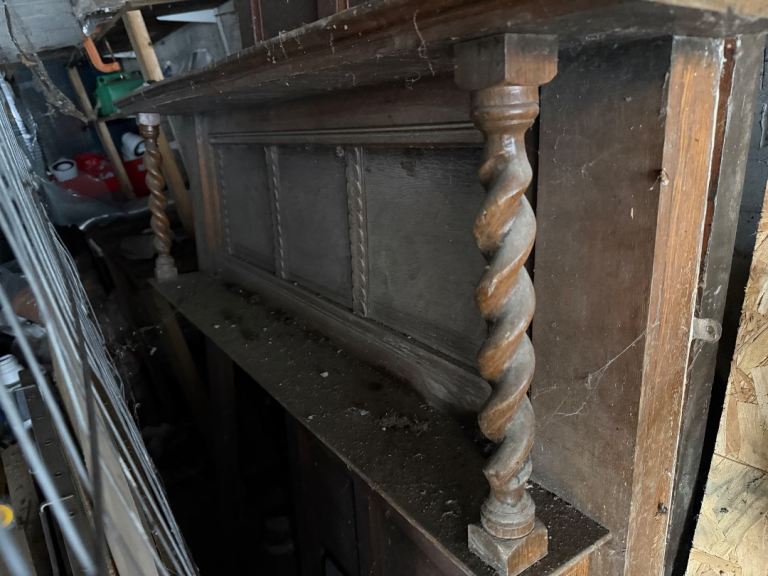 Vintage Wooden Fireplace Mantelpiece with Twisted Columns