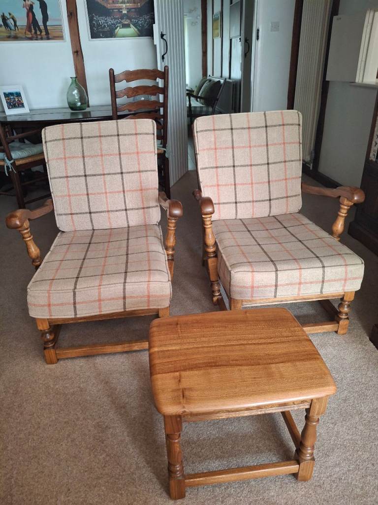 2 Ercol armchairs plus side table £150