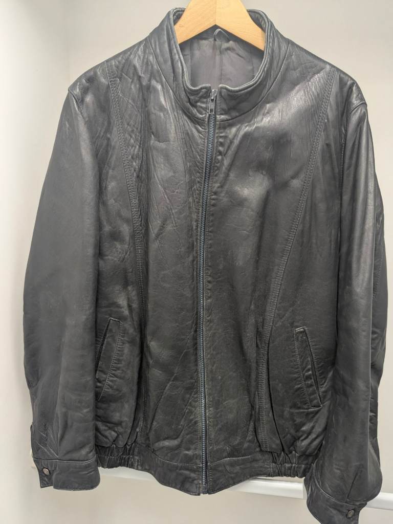 VINTAGE MEN'S ST MICHAEL BLACK 100% LEATHER LINED ZIPPED JACKET 42 INCH CHEST