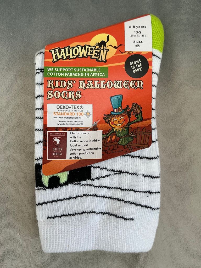 Kids Halloween Socks, Glow in the Dark, Size UK 13-2 (Ages 6-8 Years) - BRAND NEW