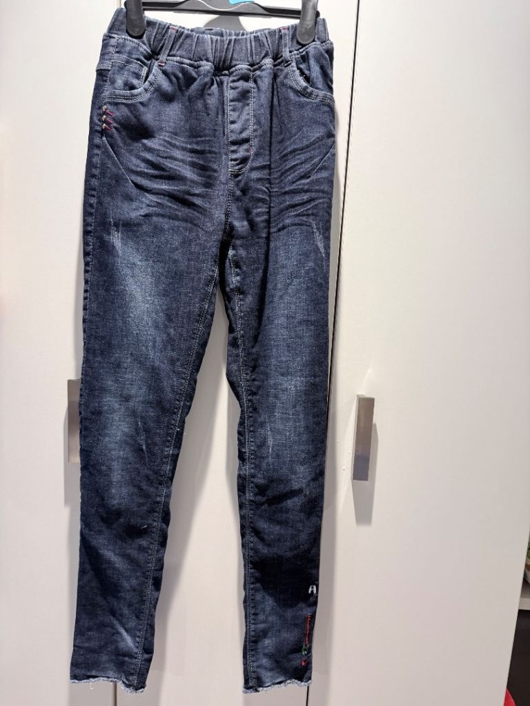 Blue Chinese vintage thick denim jeans with soft fleece lining inside