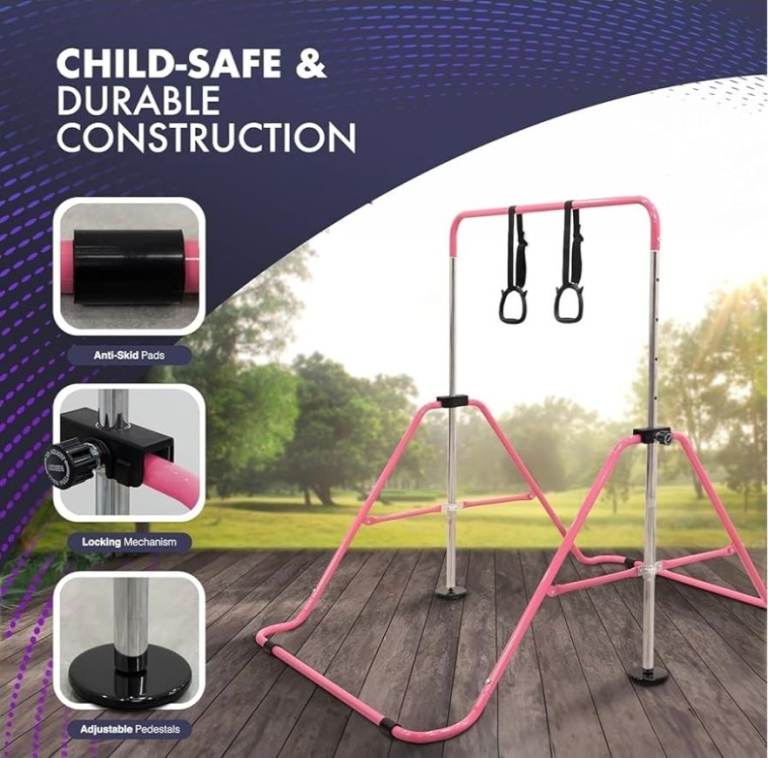 A new still boxed flat packed pink Gymnastics Horizontal Bar for Kids .