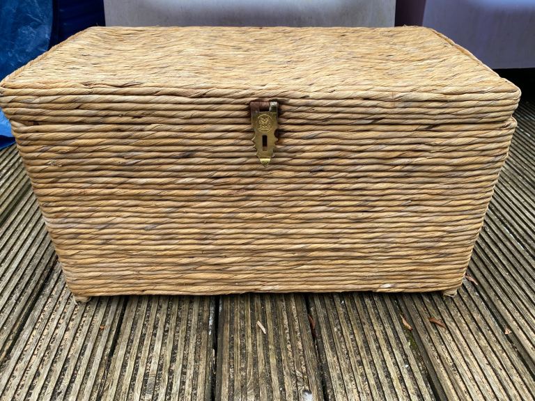 Antique Vintage Rustic Country Wicker Storage Chest Box