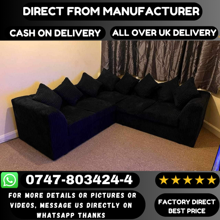 New Corner Sofa – Cord Fabric, Various Colours Available