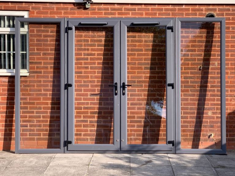 UPVC DOUBLE GLAZED FRENCH DOOR & DETACHABLE SIDE PANELS ANTHRACITE GREY 340cm W 225cm H CAN DELIVER