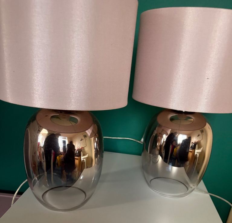 2 Pink Lamps- ombré smoked glass appearance 