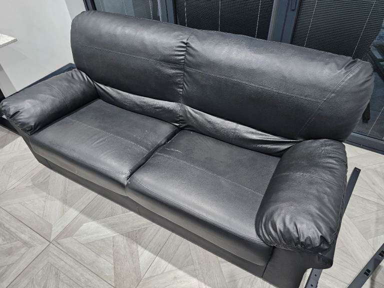 image for 3 + 2 seater black leather sofa