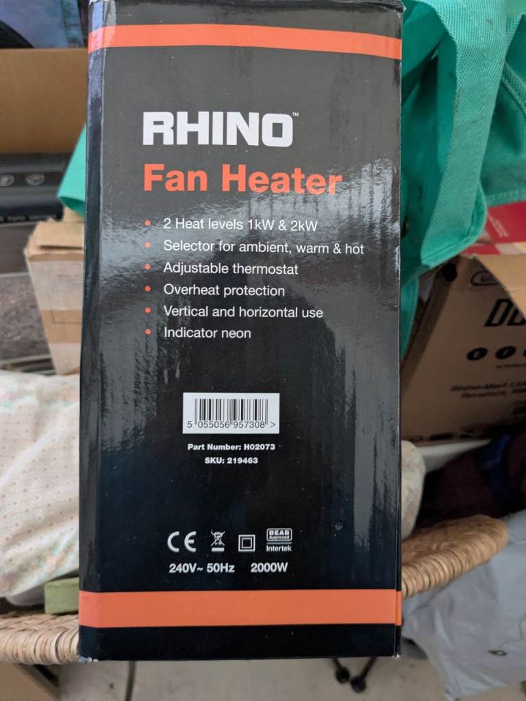 Rhino Fan Heater 2kW – New in Box