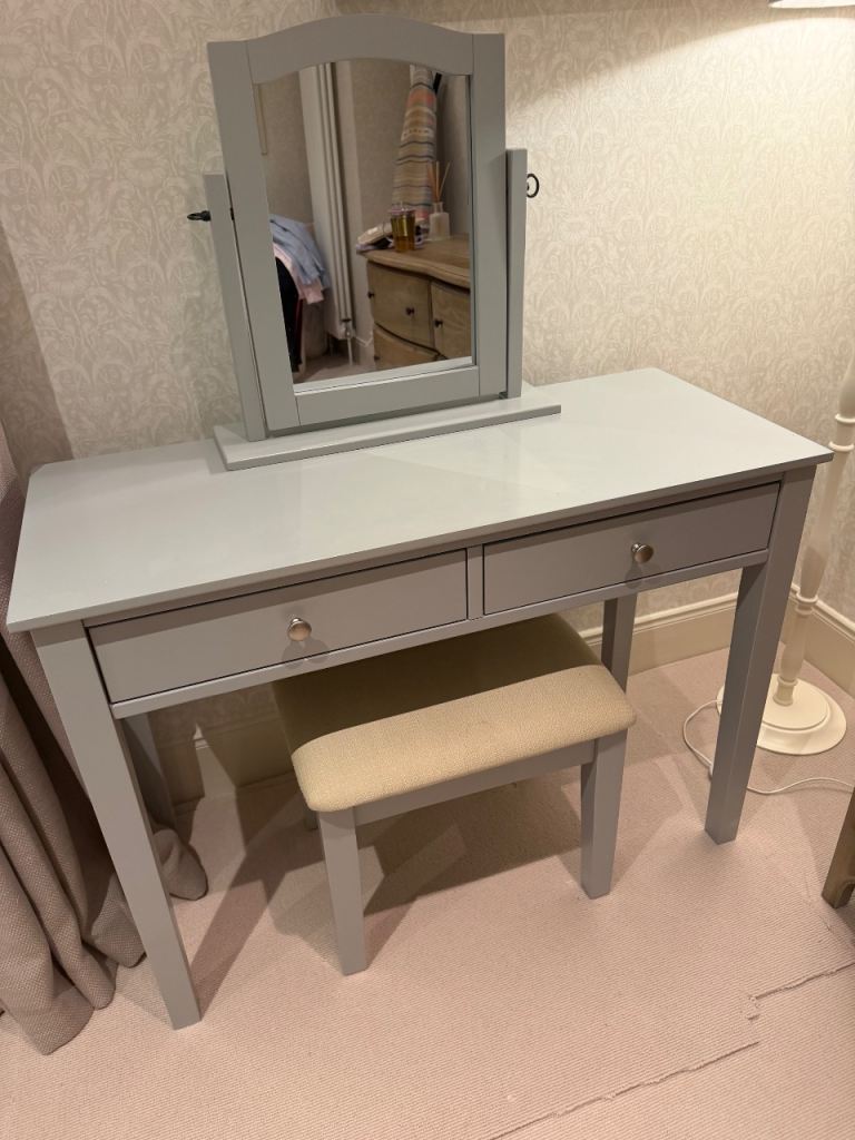 Lovely Grey Dressing Table with Tilting Mirror and Matching Stool