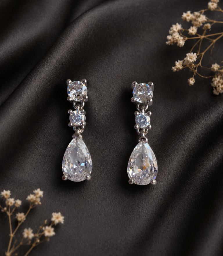 Teardrop Stud Earrings Platinum Plated Minimalist Gift Her Everyday Bridal Prom Party