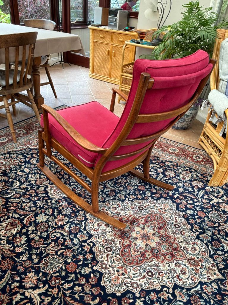 Vintage Wooden Rocking Chair with Red Cushions, £150.00 for Sale