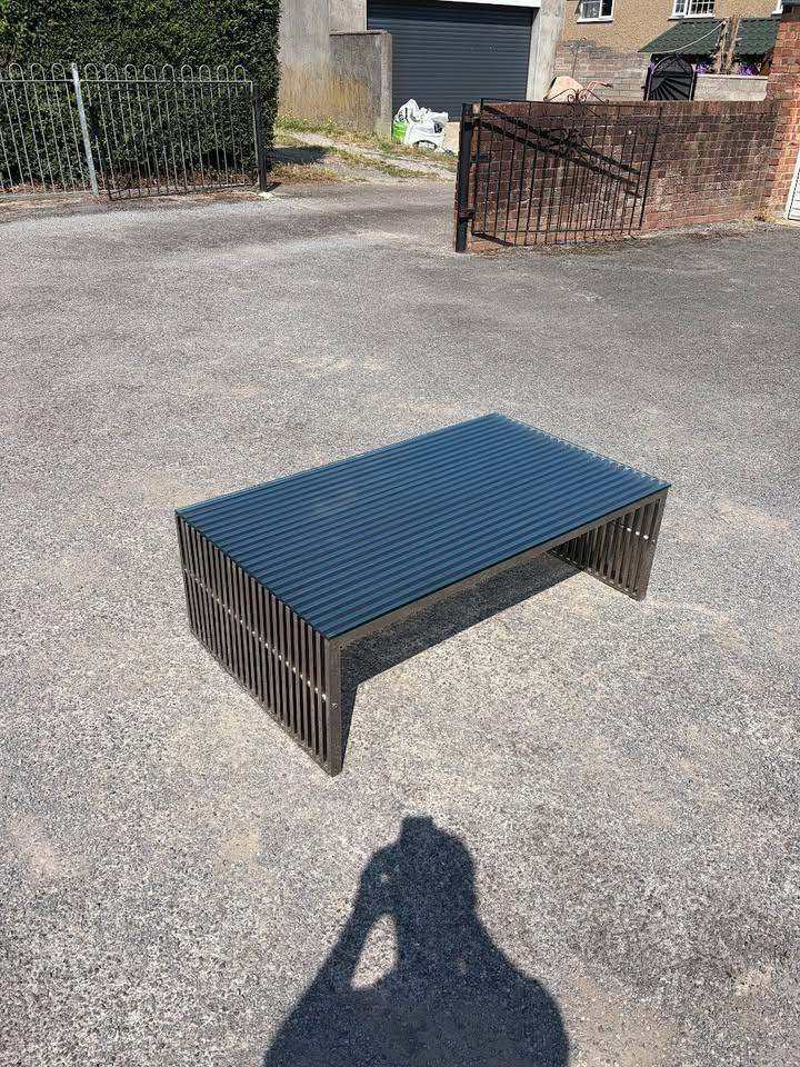 Modern Industrial Metal Coffee Table with Tempered Glass Top