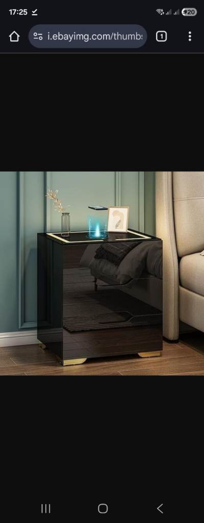 image for Black Jehiatek Bedside Table – 3 Drawers, High Gloss (Wireless/USB Not Working)