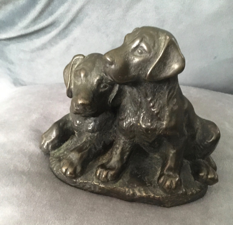Figurine: Labrador Puppies (in a brass-like metal with black patina)