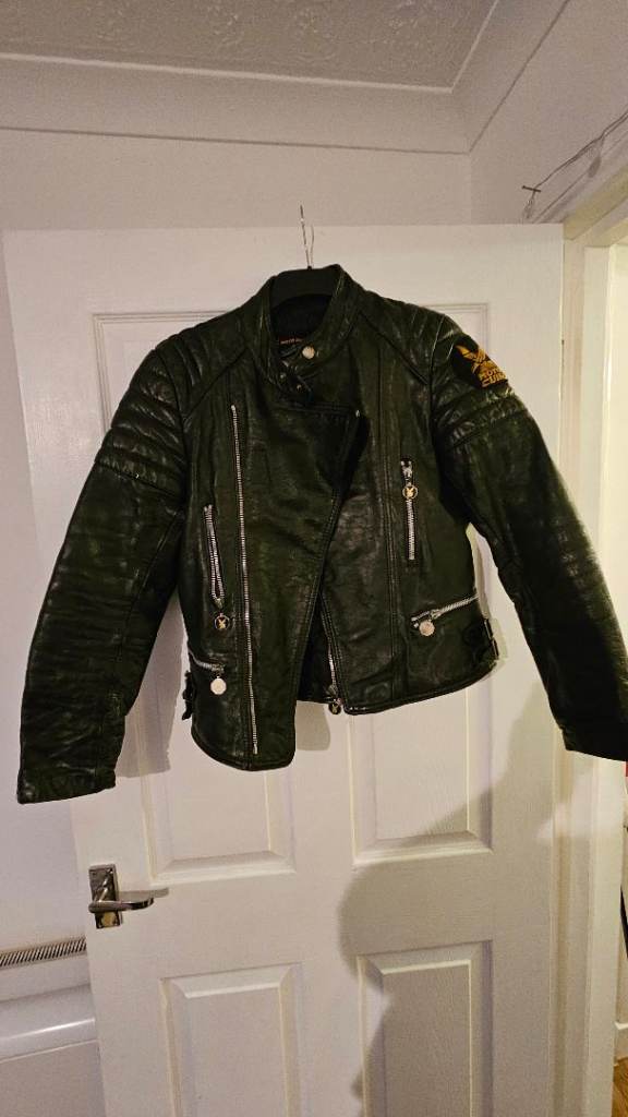 Womans classic vintage motorcycle leather jacket moto cuir 