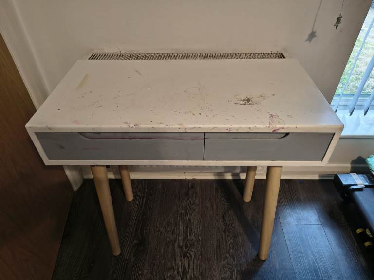 Free free free Small White Desk with Grey Drawers – Fair Condition