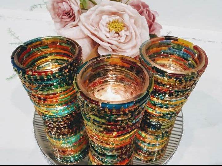 Rare 3x Coloured Glass-Bangles Tealight Holder Moroccan Ethnic Indian Asian Handmade