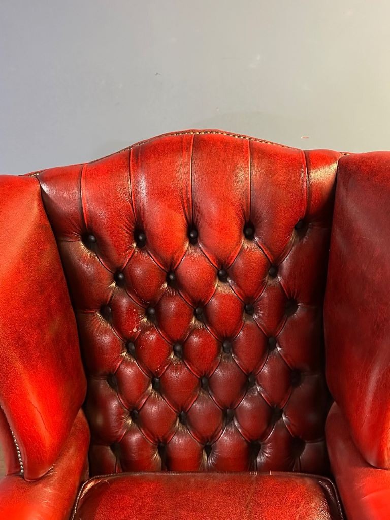 Superb vintage Oxblood leather chesterfield Queen Anne wingback chair Uk delivery 