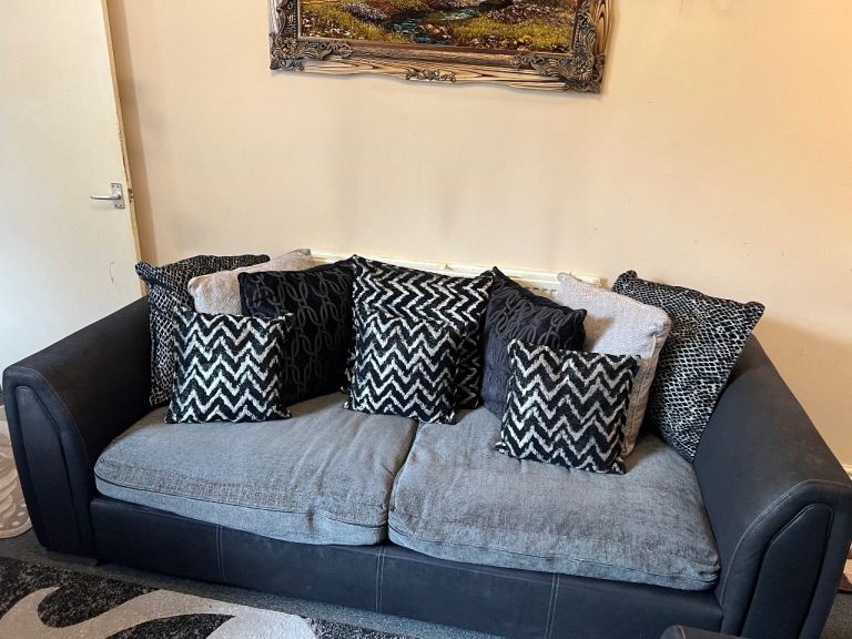 Black and Grey three-Seater Sofa  -Good Condition have got matching sofa + sofa bed