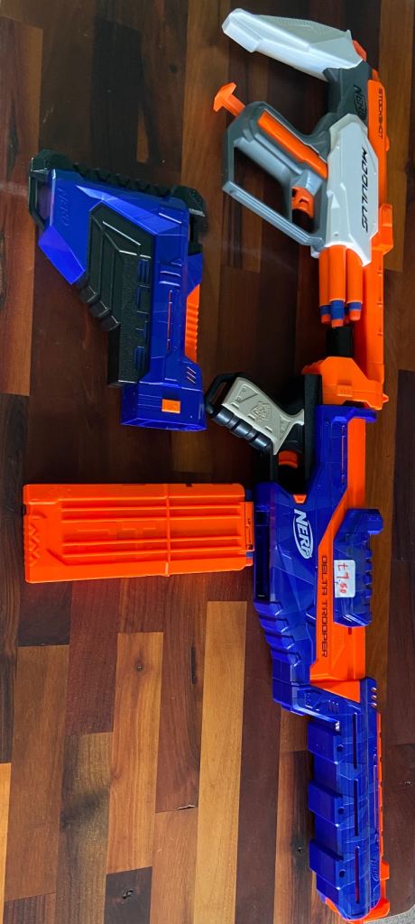 Nerf Delta trooper and Stockshot gun that attaches on back of gun , comes with bullets