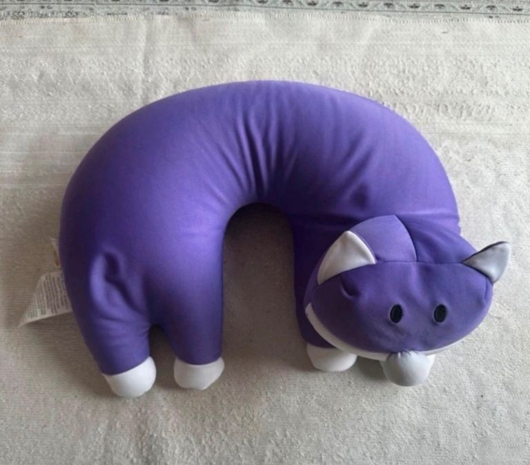 Cute Purple Cat Travel Pillow / Neck Cushion - Good Condition
