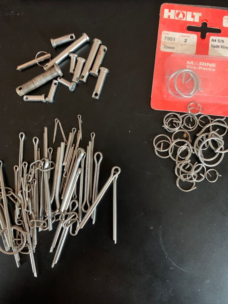Mixed lot of Clevis pins, split rings, and cotter pins 