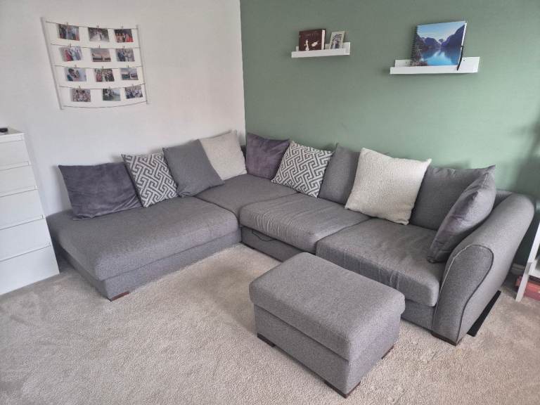 Charcoal grey large L shape corner sofa and storage footstool from DFS