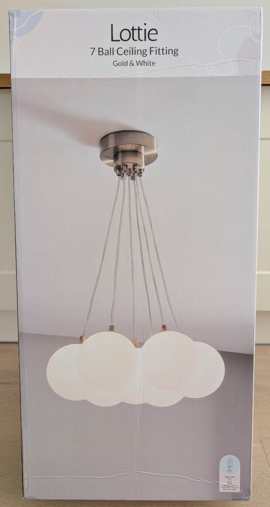 Lottie 7 Ball Ceiling Fitting – Gold & White – New