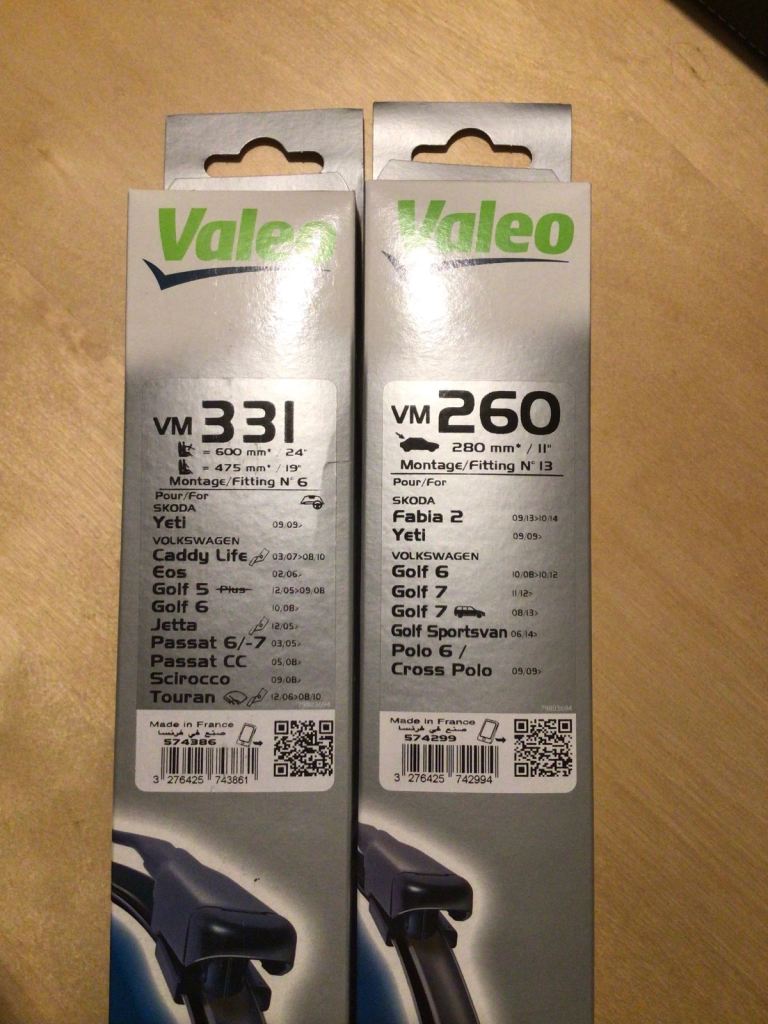 Valeo front and rear windscreen wipers for VW and other makes