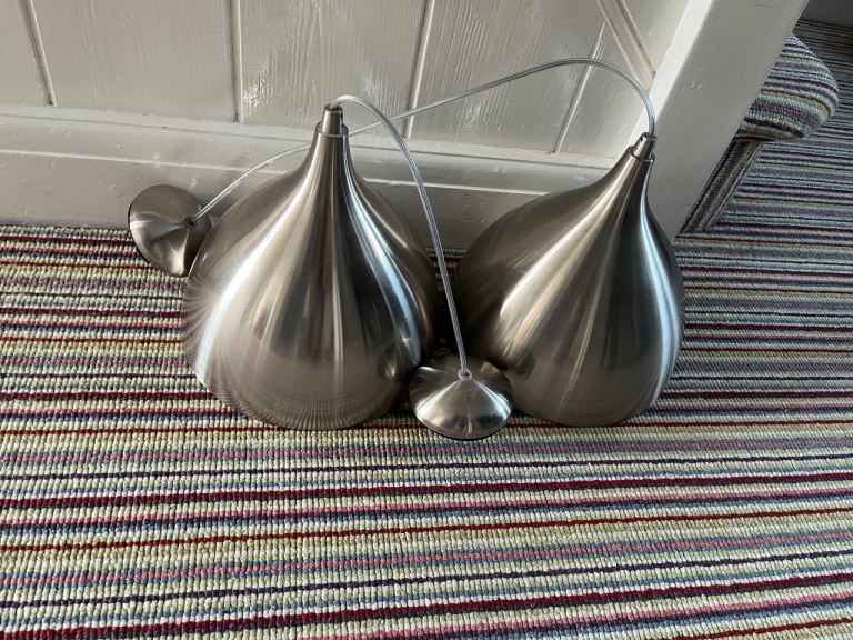 Pair of Firstlight 3337BSWH Brushed Steel Pendant Ceiling Lights