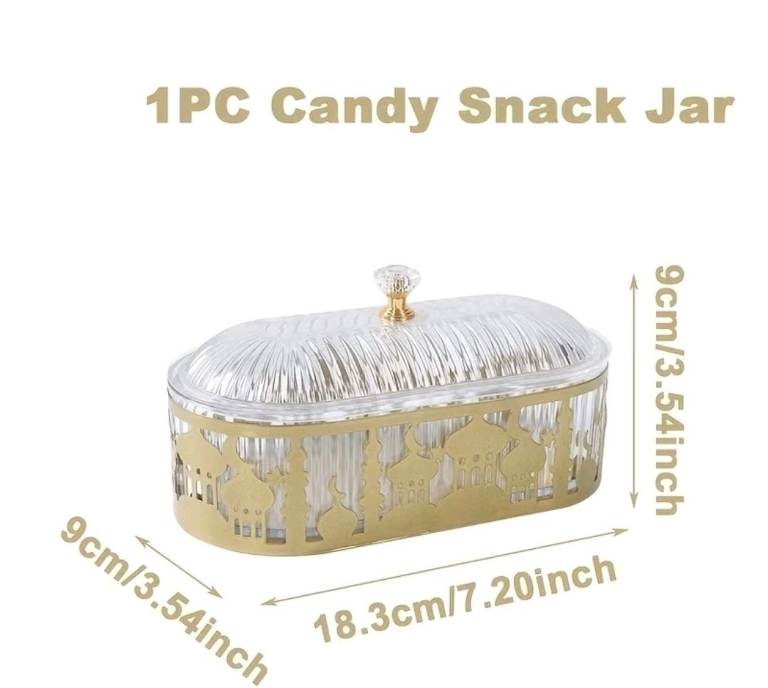 New Gold & Clear Candy Snack Jar with Lid – Ramadan/Eid Decor