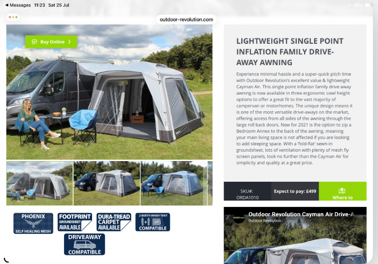 As New - Outdoor Revolution Cayman Air High, driveway awning everything included Ex cond